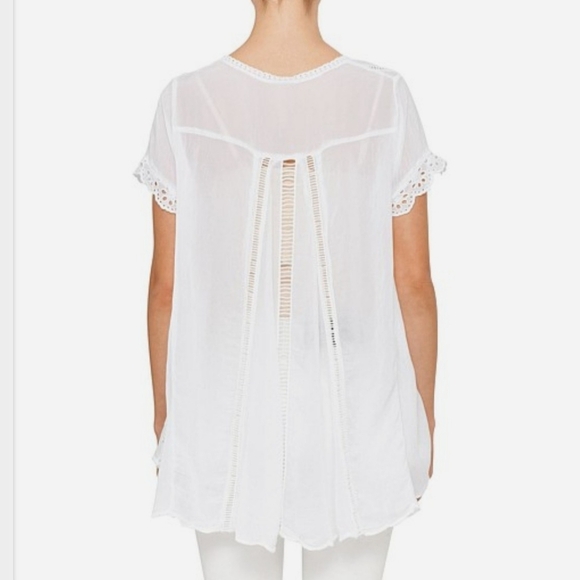 JOHNNY WAS VARA BLOUSE Flared Sheer Lightweight Floral Embroidered White Size S - Picture 12 of 15